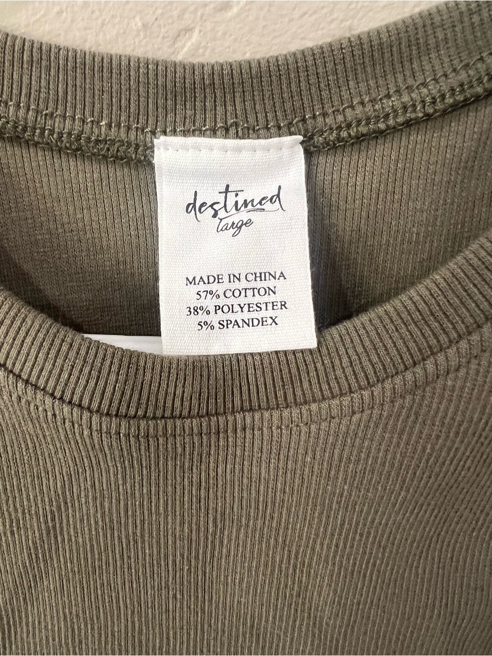 Destined Olive Green Ribbed High Neck Cropped Tank Top – Size Large - Picture 3 of 3